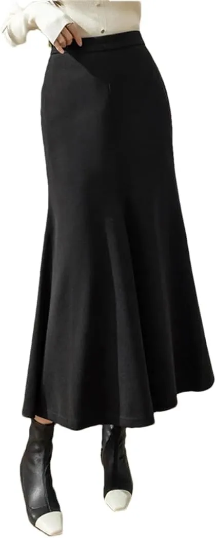 Women Winter Elegant High Waist Bodycon Fishtail Skirts Vintage Pleated Wrap Brown Black Long Skirt