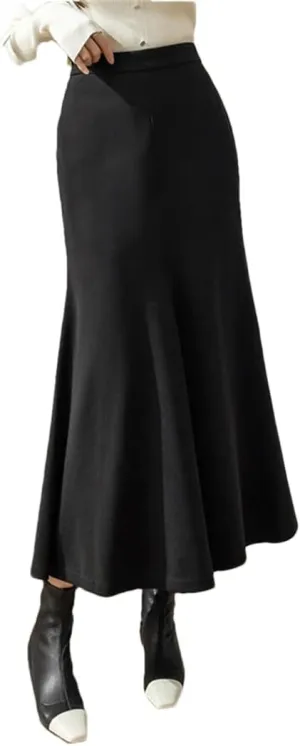 Women Winter Elegant High Waist Bodycon Fishtail Skirts Vintage Pleated Wrap Brown Black Long Skirt