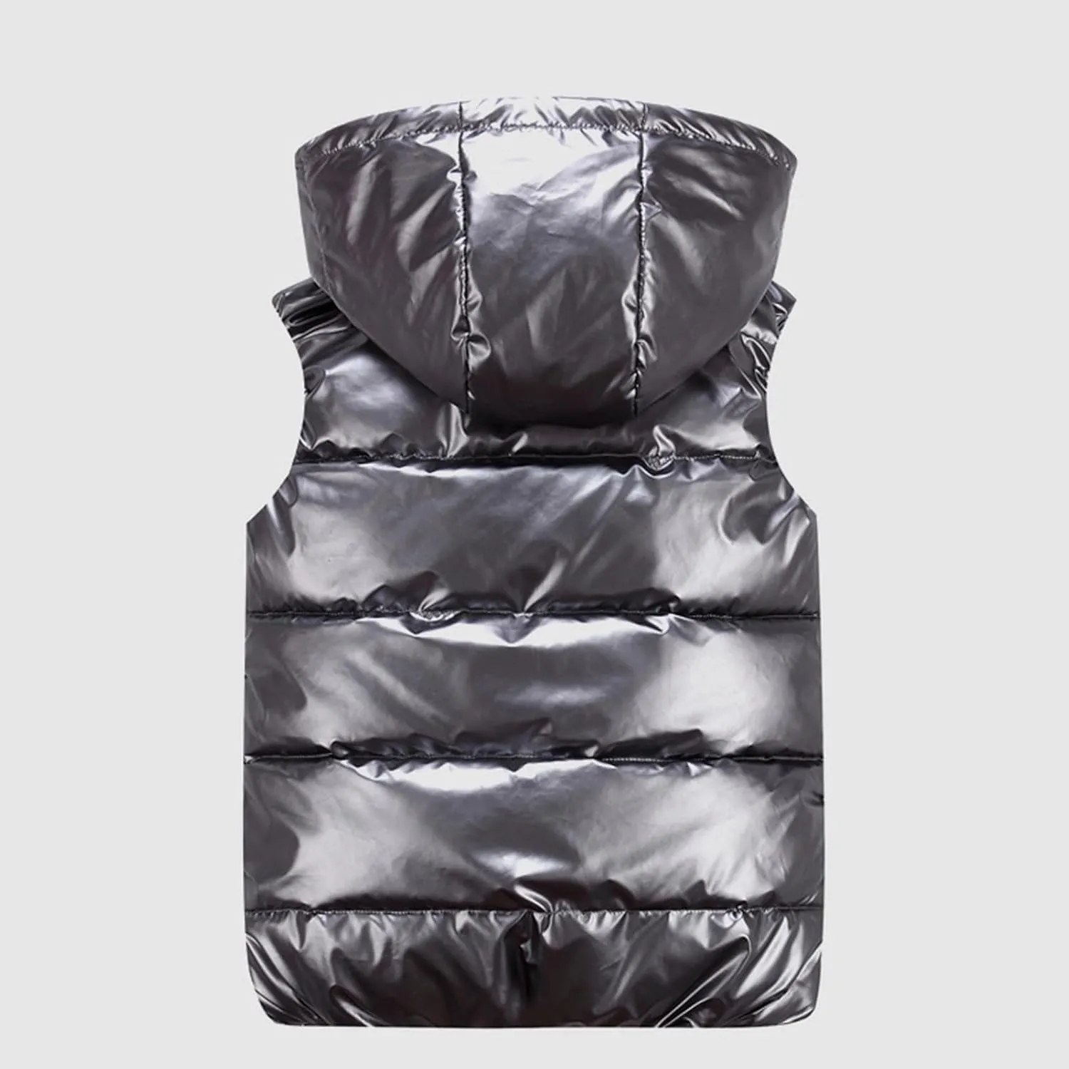 Women Winter Solid Color Full Zip Up Vest Jacket Sleeveless Lightweight Down Puffer Hooded Jacket with Zipper Pockets