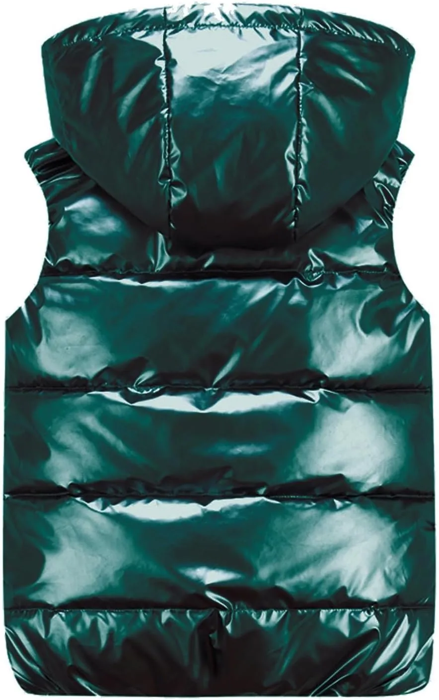 Women Winter Solid Color Full Zip Up Vest Jacket Sleeveless Lightweight Down Puffer Hooded Jacket with Zipper Pockets