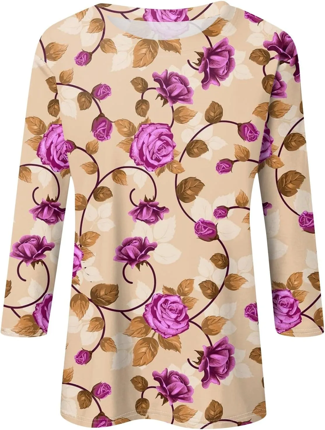 Womens 3/4 Length Sleeve Tops 2025 Summer Casual Geometric Print Crew Neck Blouse Fit Daily Womens 3/4 Sleeve T Shirts
