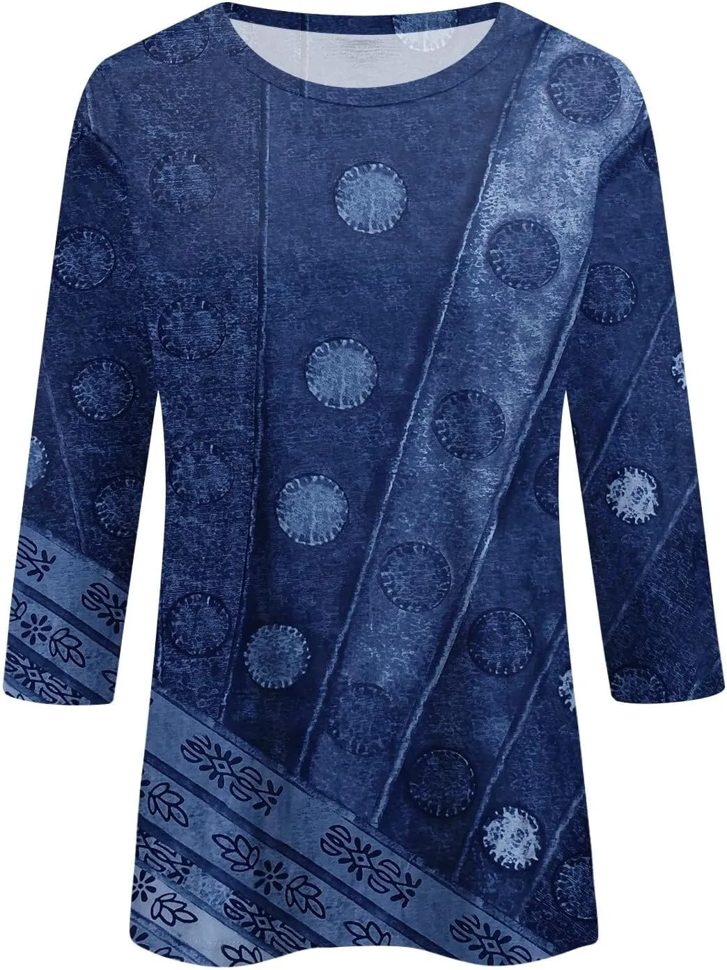 Womens 3/4 Length Sleeve Tops 2025 Summer Casual Geometric Print Crew Neck Blouse Fit Daily Womens 3/4 Sleeve T Shirts