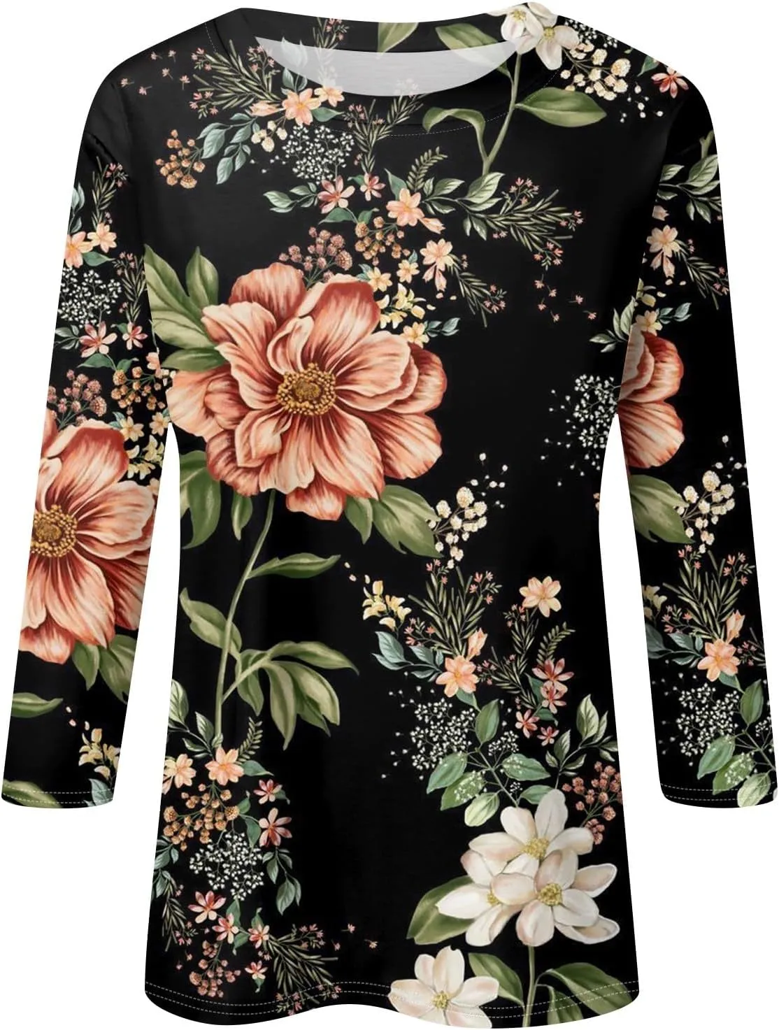 Womens 3/4 Length Sleeve Tops 2025 Summer Casual Geometric Print Crew Neck Blouse Fit Daily Womens 3/4 Sleeve T Shirts