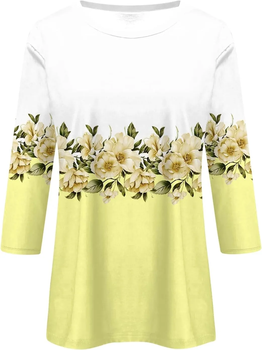 Womens 3/4 Length Sleeve Tops 2025 Summer Casual Geometric Print Crew Neck Blouse Fit Daily Womens 3/4 Sleeve T Shirts