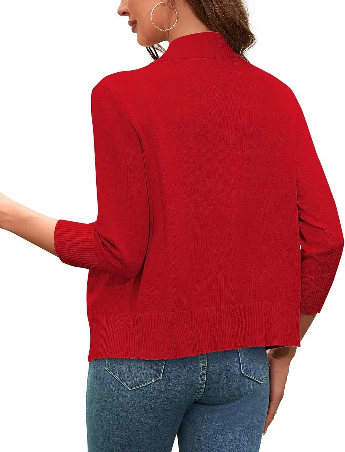 Women's 3/4 Sleeve Open Front Cropped Cardigan Sweaters Bolero Shrugs for Women S-XL