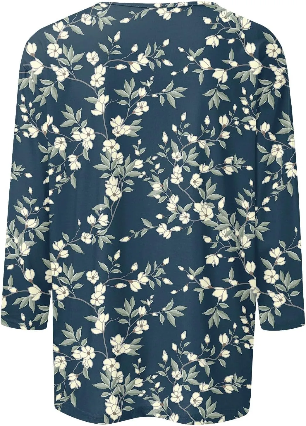 Women's 3/4 Sleeve Shirts Crew Neck Loose Tops Casual Floral Printed Tshirts Trendy Basic Tunic Summer Ladies Tops