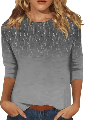 Women's 3/4 Sleeve Tops Shirts Dressy Casual Cute Print Graphic Tees Blouses Casual Plus Size Basic Tops