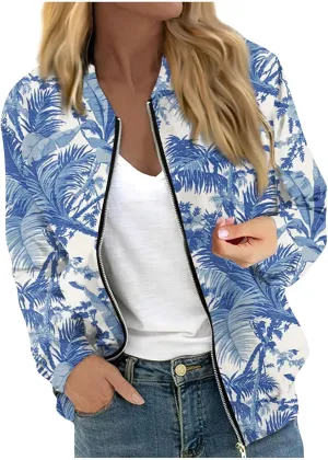 Women's Bomber Jacket Long Sleeve Casual Coat Zip Up Outerwear Windbreaker with Pockets