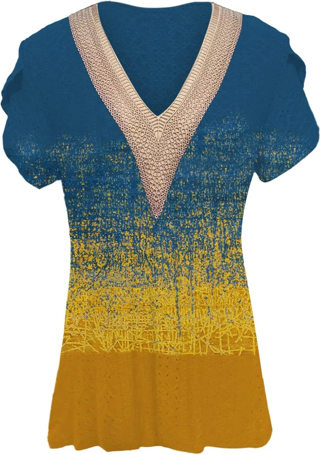 Women's Cap Sleeve Lace Trim Deep V Neck Casual Shirts 2024 Trendy Loose Tee Summer Fashion Sexy Shirt Blouse