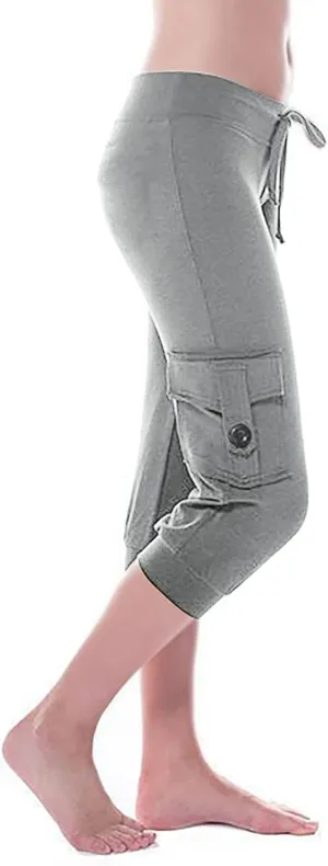 Women's Cargo Capri Pants Drawstring High Waist Casual Pockets Joggers 2025 Trendy Relaxed Fit Trousers