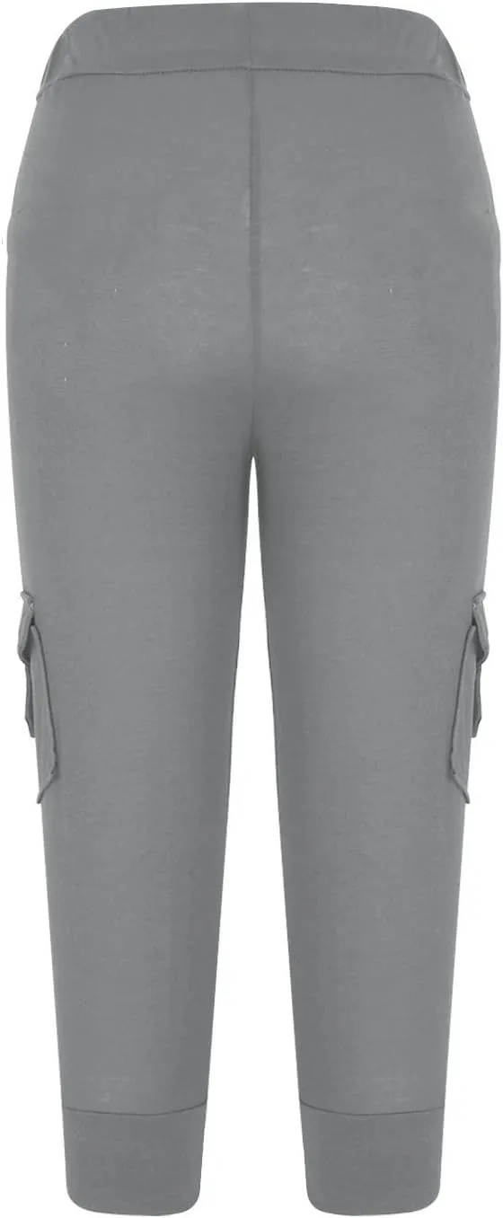 Women's Cargo Capri Pants Drawstring High Waist Casual Pockets Joggers 2025 Trendy Relaxed Fit Trousers