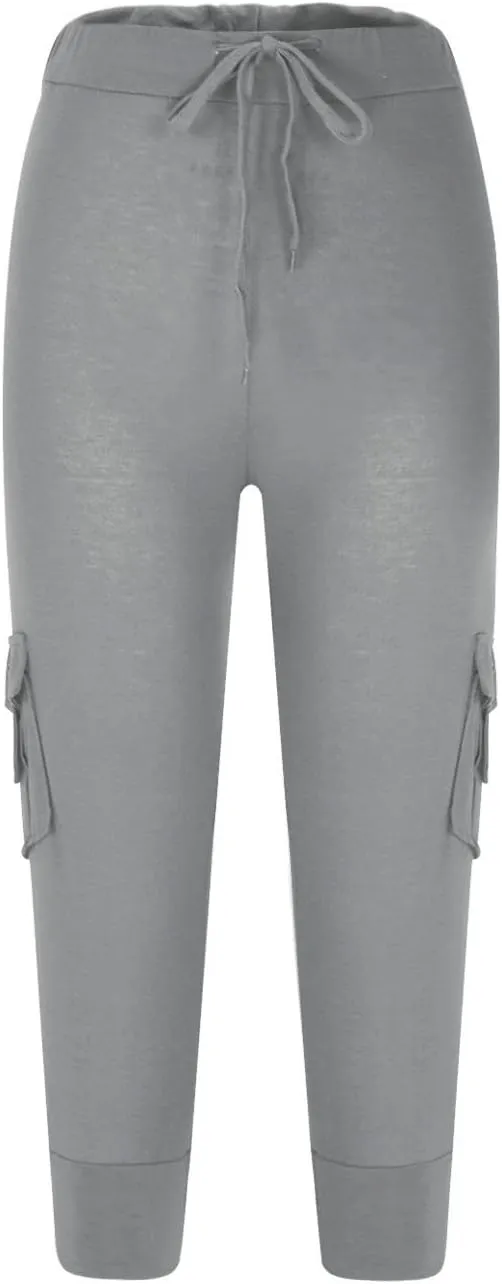 Women's Cargo Capri Pants Drawstring High Waist Casual Pockets Joggers 2025 Trendy Relaxed Fit Trousers