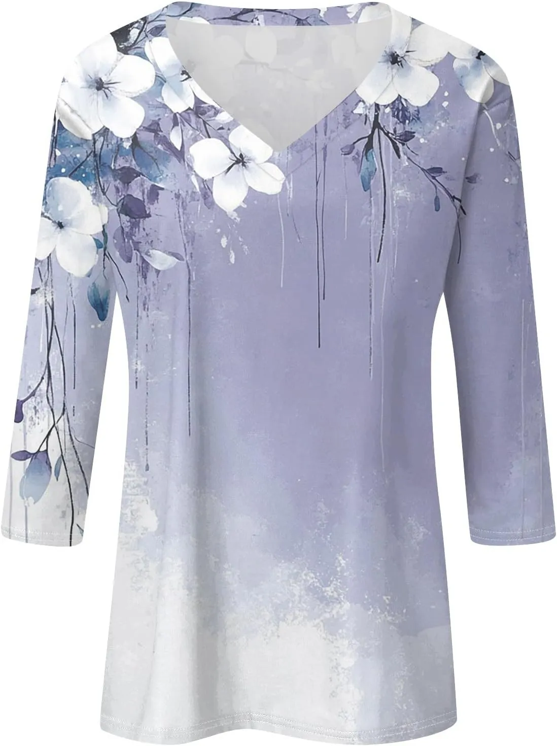 Womens Casual 3/4 Sleeve T-Shirts Sexy V Neck Loose Fit Tunic Tops Cute Basic Tees Blouses Pullover Tops