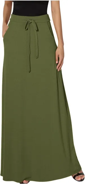 Women's Casual Maxi Skirts A Line Summer Skirts Drawstring Waist Boho Beach Skirt Boho Flowy Long Skirts Resort Wear