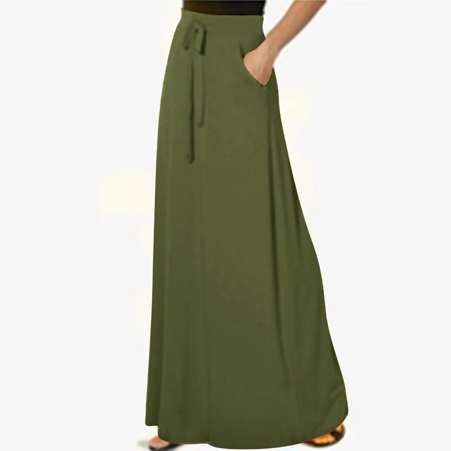 Women's Casual Maxi Skirts A Line Summer Skirts Drawstring Waist Boho Beach Skirt Boho Flowy Long Skirts Resort Wear