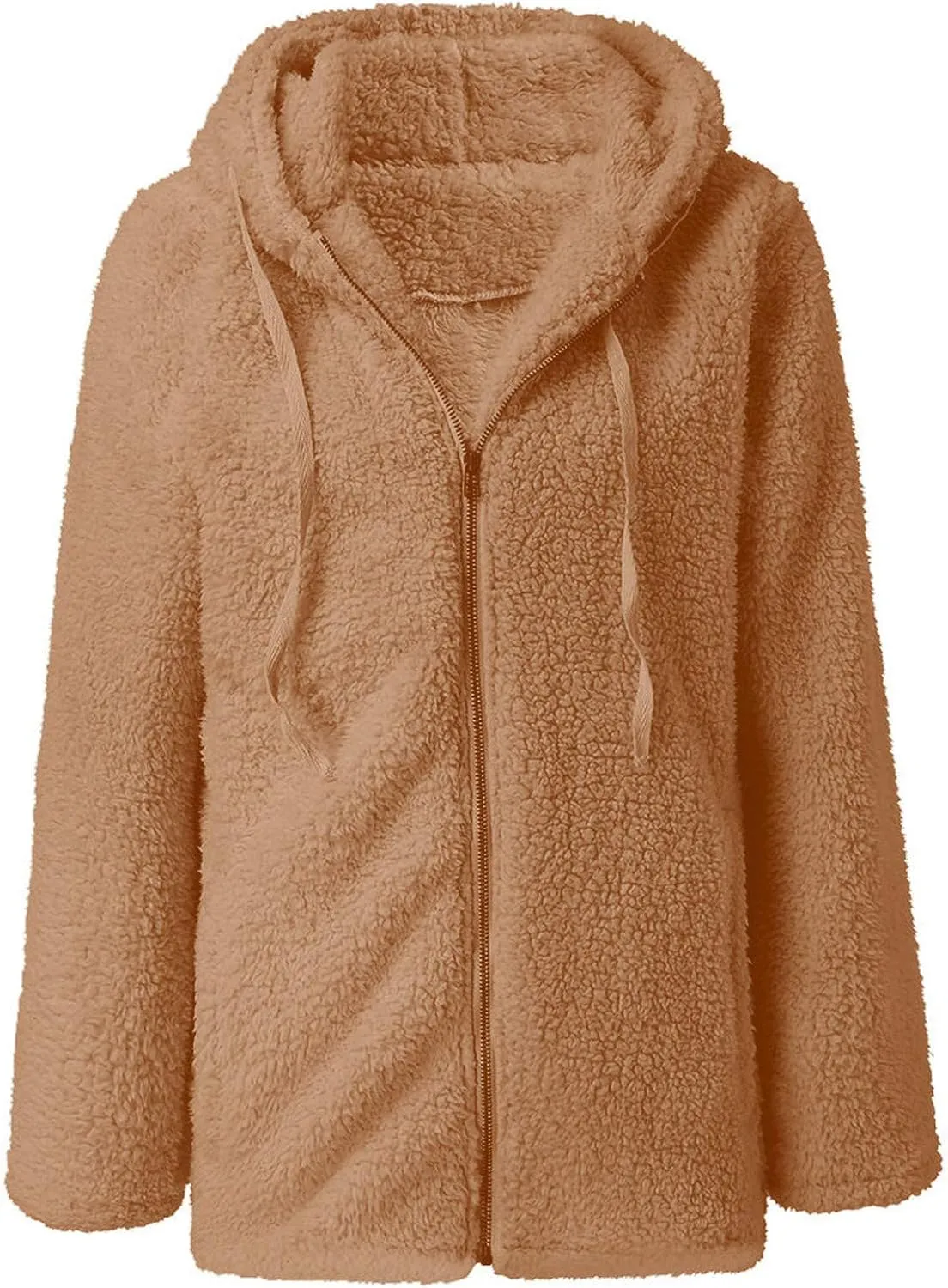 Womens Casual Plush Warm Winter Jacket Fuzzy Fleece Hooded Trench Fashion Hoodie Long Sleeve Zip Up Open Front Cardigan
