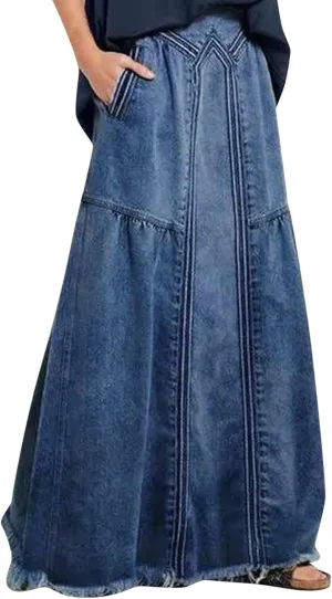 Women's Casual Skirts Women Fashion Denim Pencil Skirt High Waisted Blow Knee Blue Jeans Skirts Plaid Skirt for