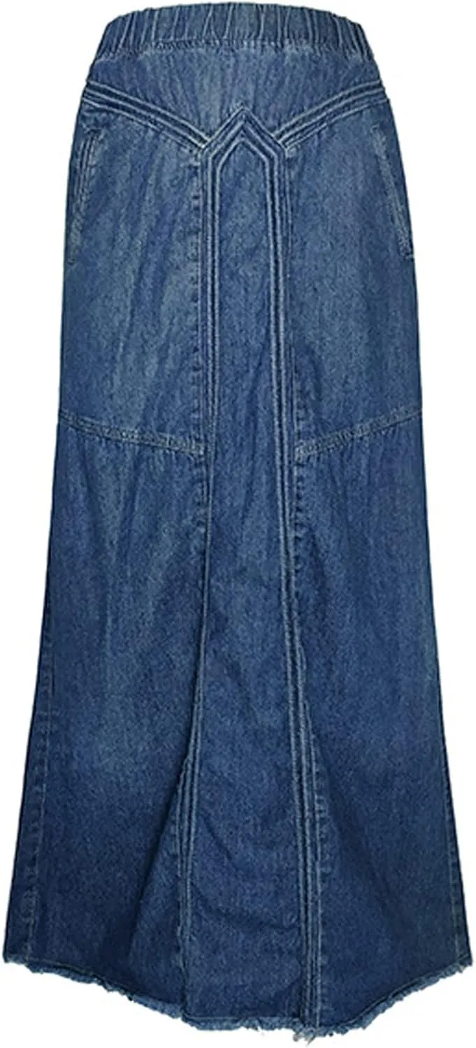 Women's Casual Skirts Women Fashion Denim Pencil Skirt High Waisted Blow Knee Blue Jeans Skirts Plaid Skirt for