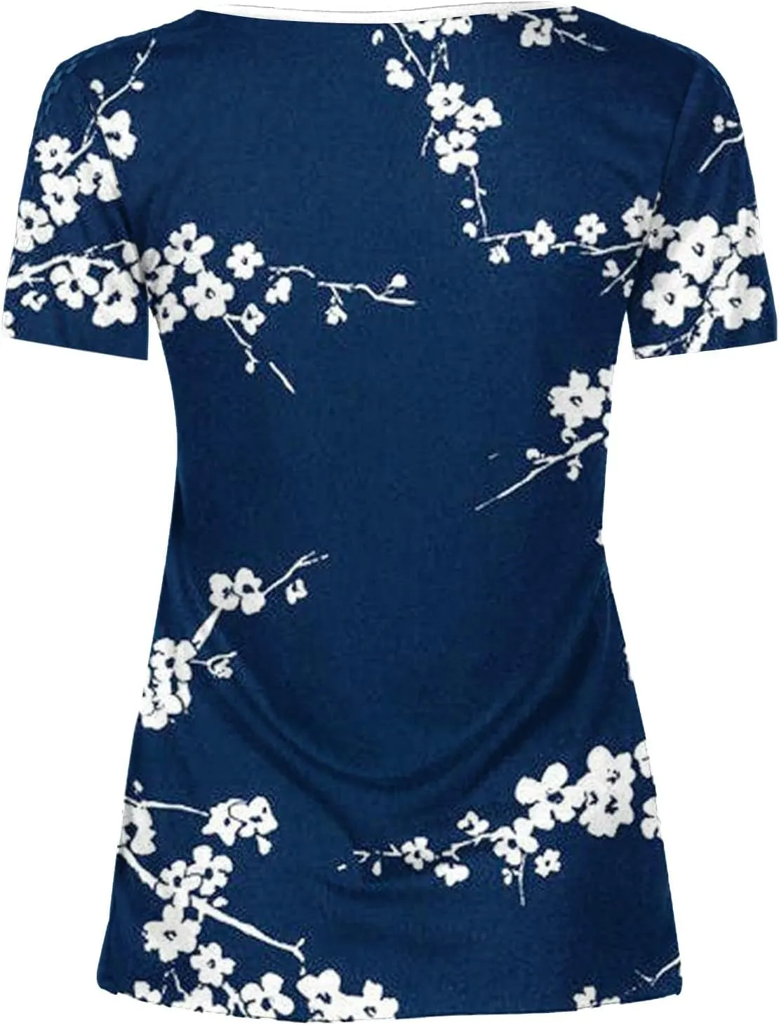 Womens Casual Summer Tunic Shirts Button v Neck Floral Print t-Shirt Empire Waist Fashion Tops Blouses