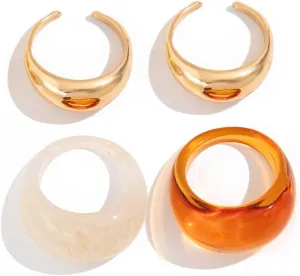 Women's Chunky Gold Acrylic Stackable Rings Set Minimalist Geometric Bold Jewelry