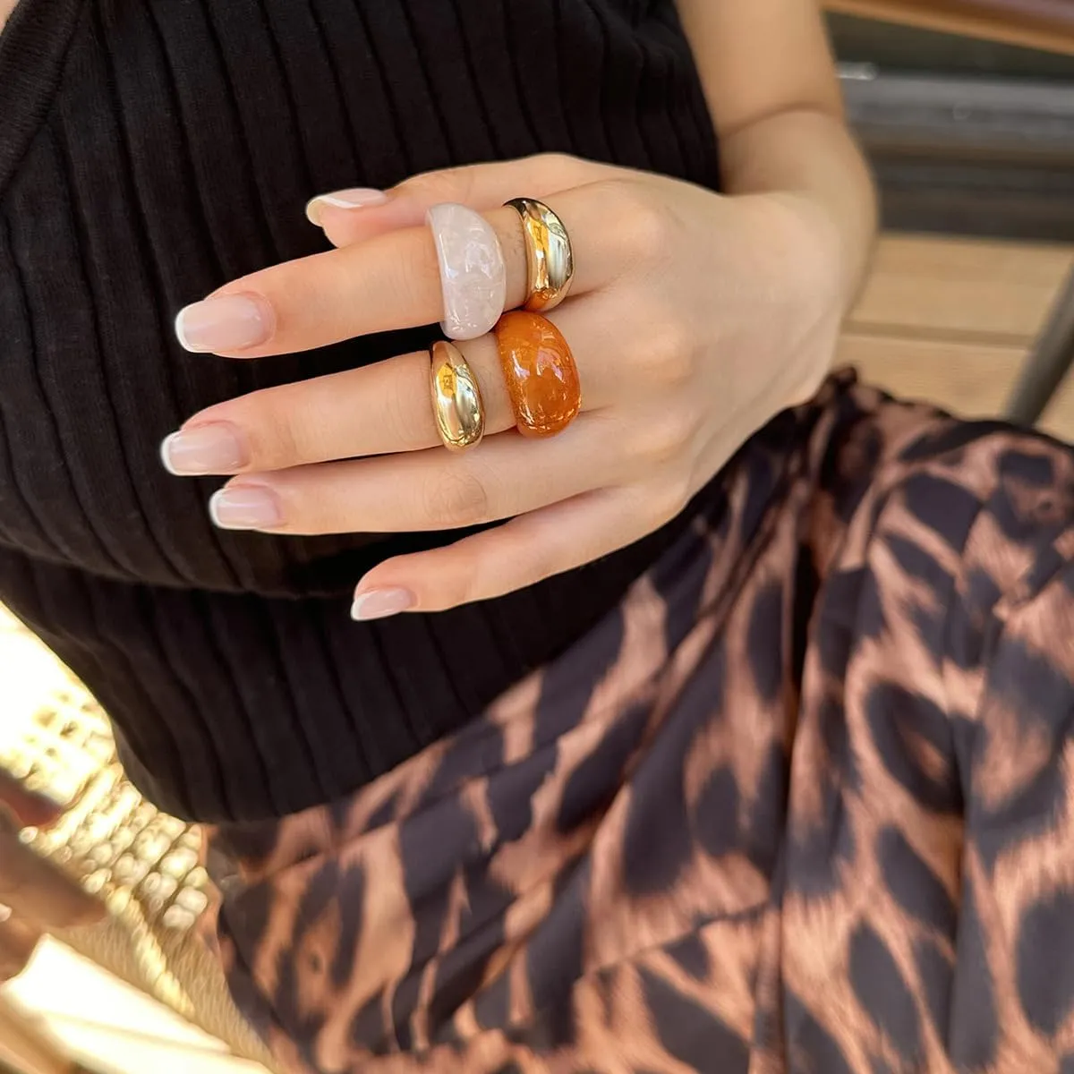 Women's Chunky Gold Acrylic Stackable Rings Set Minimalist Geometric Bold Jewelry