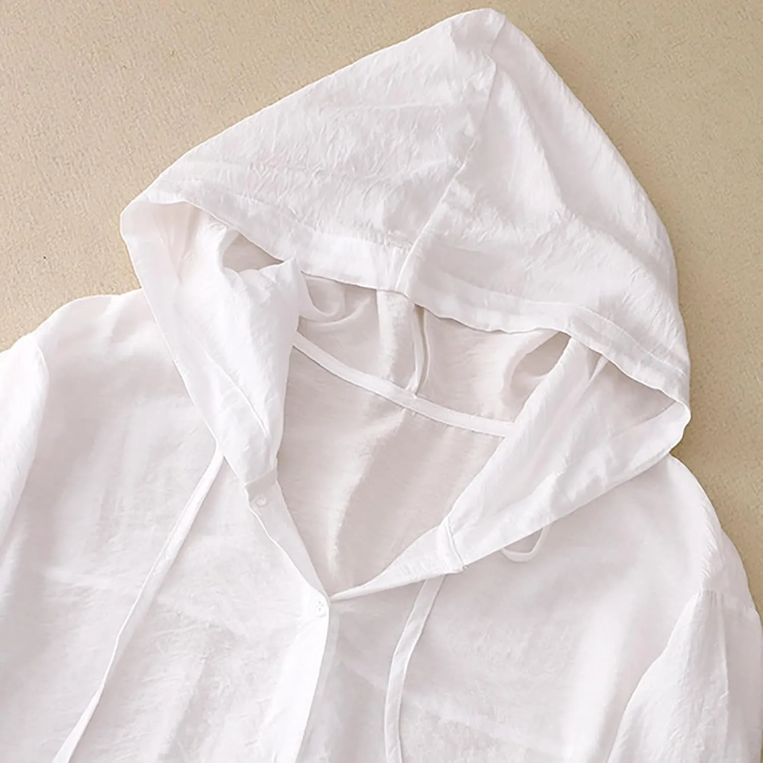 Womens Cotton Linen Hoodie Tops,Summer Fashion Hooded Long Sleeve Shirts Button Down Blouses for Women Dressy Casual