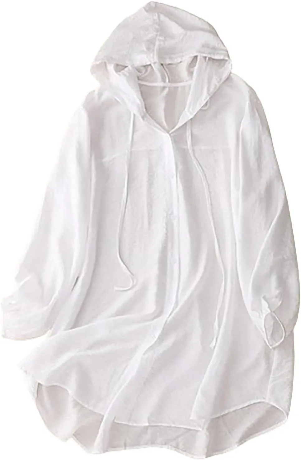 Womens Cotton Linen Hoodie Tops,Summer Fashion Hooded Long Sleeve Shirts Button Down Blouses for Women Dressy Casual
