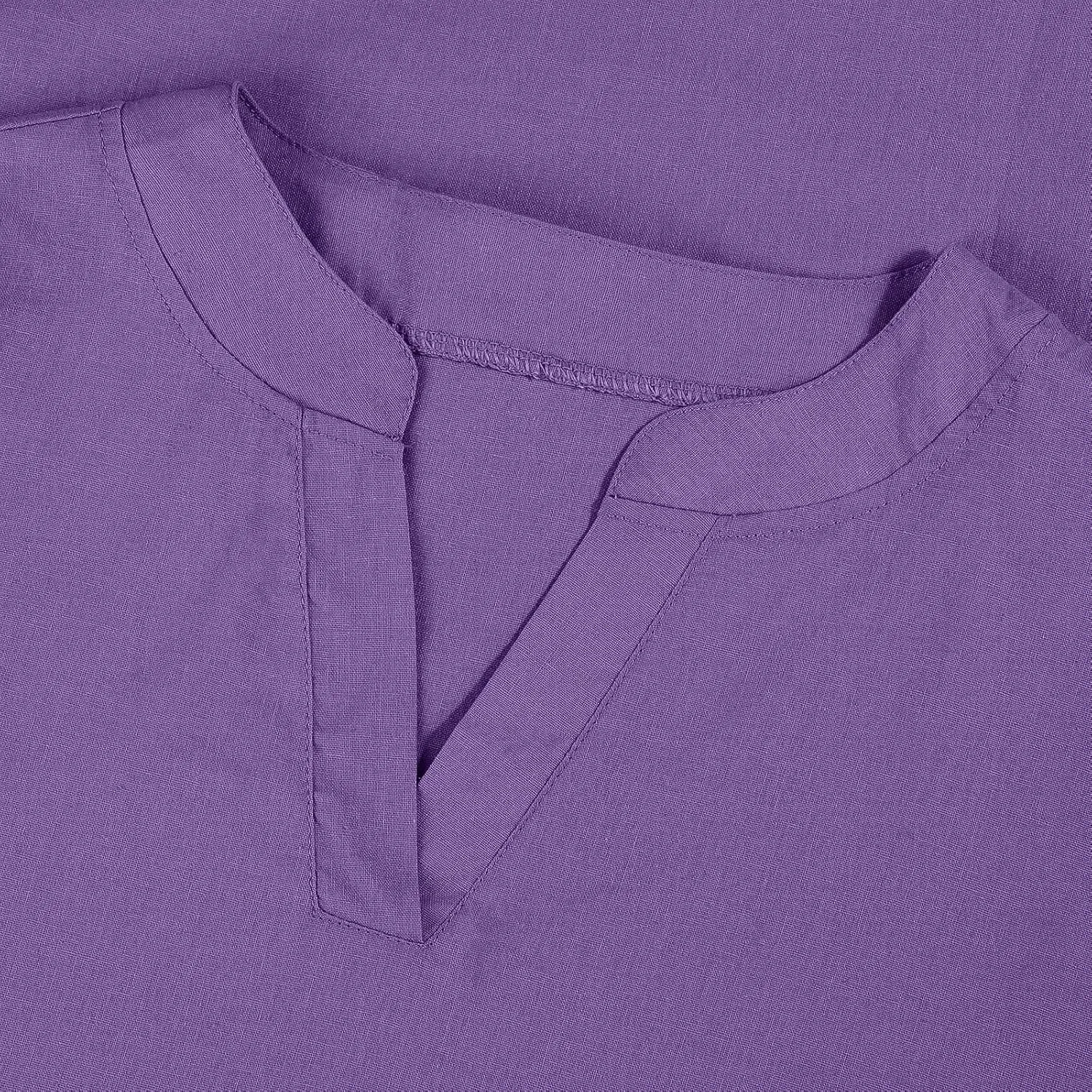 Womens Cotton Linen Shirt Dressy Casual Oversized V Neck Long Sleeve Gauze Shirts Loose Fit Boho Beach Tops