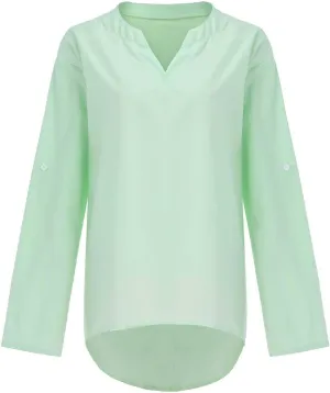 Womens Cotton Linen Shirt Dressy Casual Oversized V Neck Long Sleeve Gauze Shirts Loose Fit Boho Beach Tops
