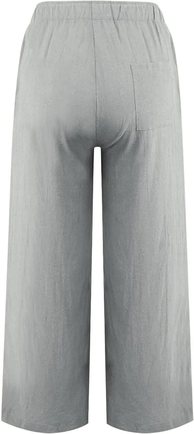 Women's Cotton Linen Wide Leg Pants High Waist Casual Comfy Palazzo Trousers with Drawstring for Summer 2025