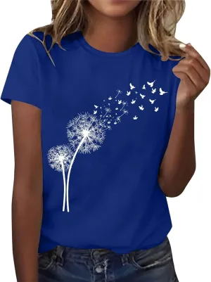 Women's Dandelion Printed Shirt Floral Summer Tops Loose Fit Casual Summer Outfits Soft Clothes 2025