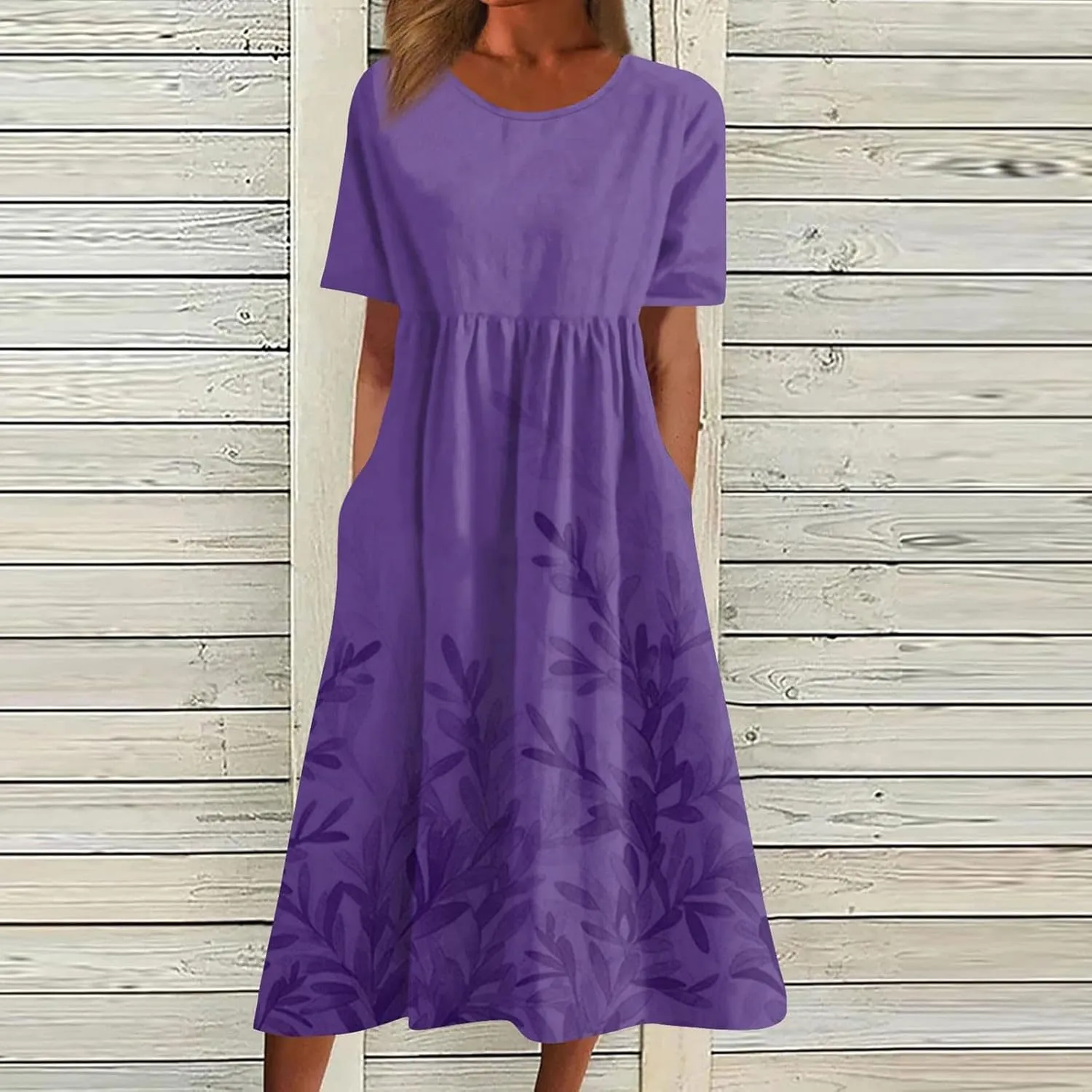 Womens Dresses Summer Short Sleeve Boho Floral Print Midi Dress Loose Casual Fashion Beach Sundresses