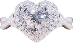 Women's Engagement Rings Heart Shaped Rhinestones Rings for Women,Cubic Zirconia Inlaid 925 Sterling Silver Engagement Rings Bridal Jewelry Sets