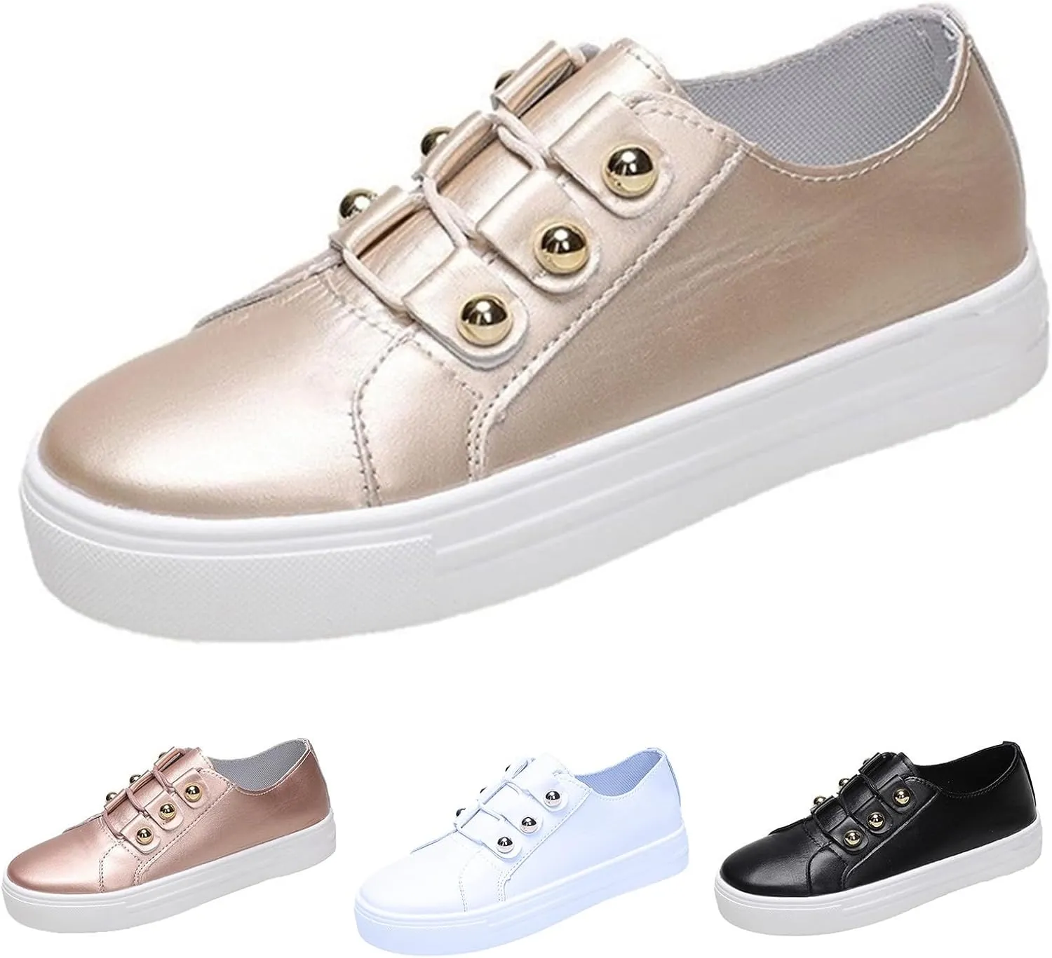 Women's Fashion Sneakers Casual Slip On Sneaker Comfort Non Slip Flats Loafers Lightweight Sneakers Vegan Shoe Leather Retro Walking Shoes