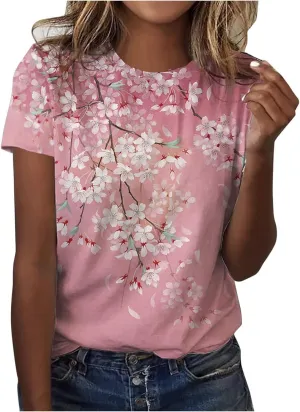 Women's fashionable round-neck printed loose pullovers Womens Shirts Summer Womens Shirts Casual