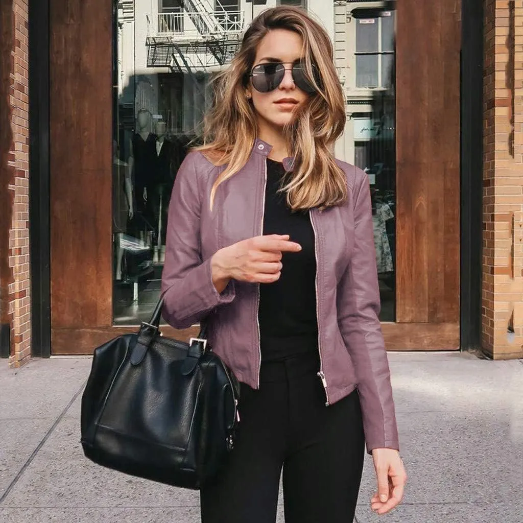 Womens Faux Leather Jacket 2024 Fashion Fall Clothes Zip Up Cropped Jackets Lightweight Motorcycle Biker Jackets