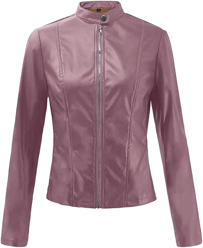 Womens Faux Leather Jacket 2024 Fashion Fall Clothes Zip Up Cropped Jackets Lightweight Motorcycle Biker Jackets