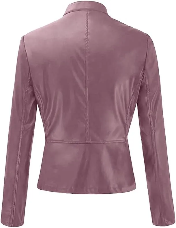 Womens Faux Leather Jacket 2024 Fashion Fall Clothes Zip Up Cropped Jackets Lightweight Motorcycle Biker Jackets