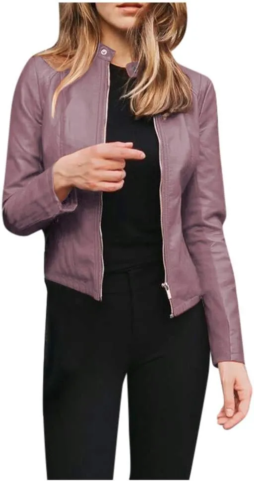 Womens Faux Leather Jacket 2024 Fashion Fall Clothes Zip Up Cropped Jackets Lightweight Motorcycle Biker Jackets