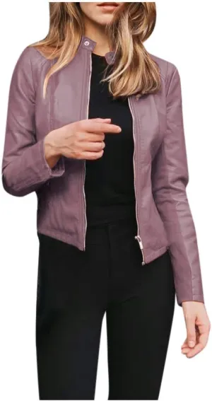 Womens Faux Leather Jacket 2024 Fashion Fall Clothes Zip Up Cropped Jackets Lightweight Motorcycle Biker Jackets