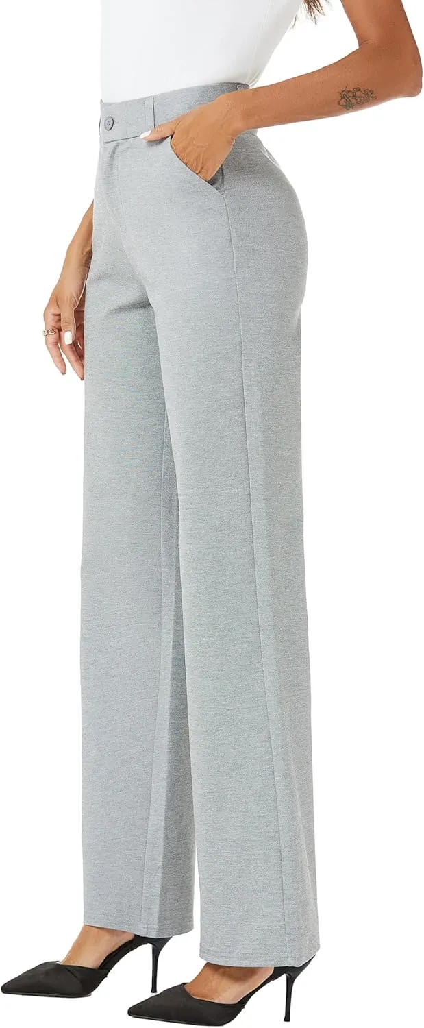 Womens High Waist Wide Straight Leg Trousers Casual Slacks Dress Pants with Pockets