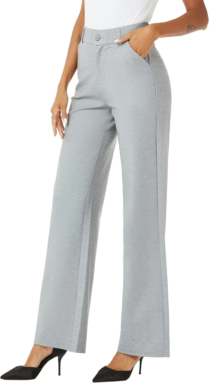 Womens High Waist Wide Straight Leg Trousers Casual Slacks Dress Pants with Pockets