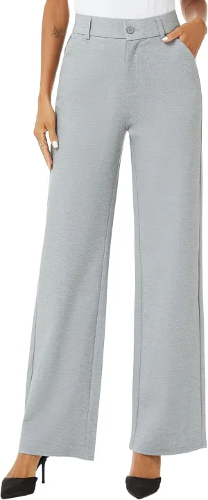 Womens High Waist Wide Straight Leg Trousers Casual Slacks Dress Pants with Pockets