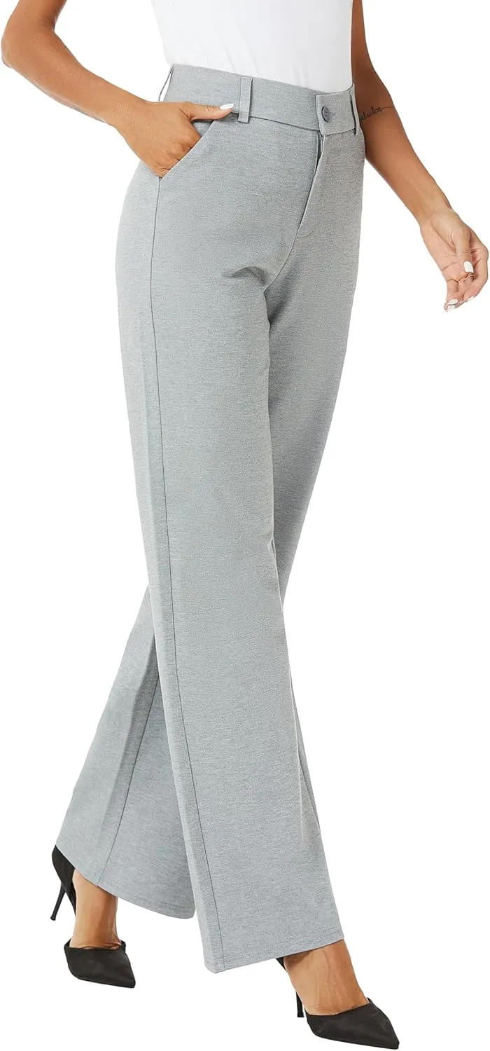 Womens High Waist Wide Straight Leg Trousers Casual Slacks Dress Pants with Pockets