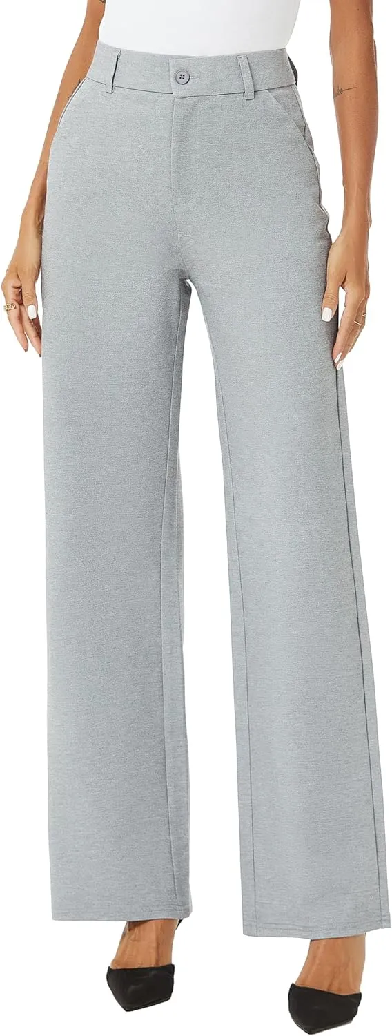 Womens High Waist Wide Straight Leg Trousers Casual Slacks Dress Pants with Pockets