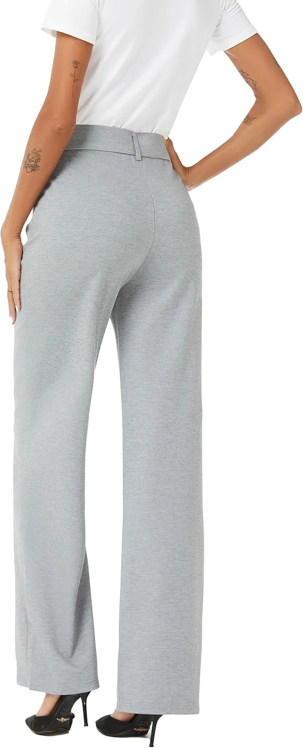 Womens High Waist Wide Straight Leg Trousers Casual Slacks Dress Pants with Pockets