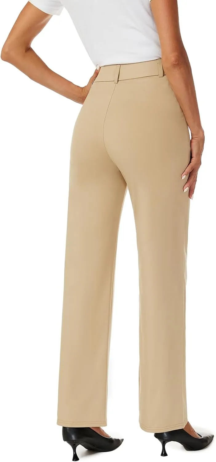Womens High Waist Wide Straight Leg Trousers Casual Slacks Dress Pants with Pockets