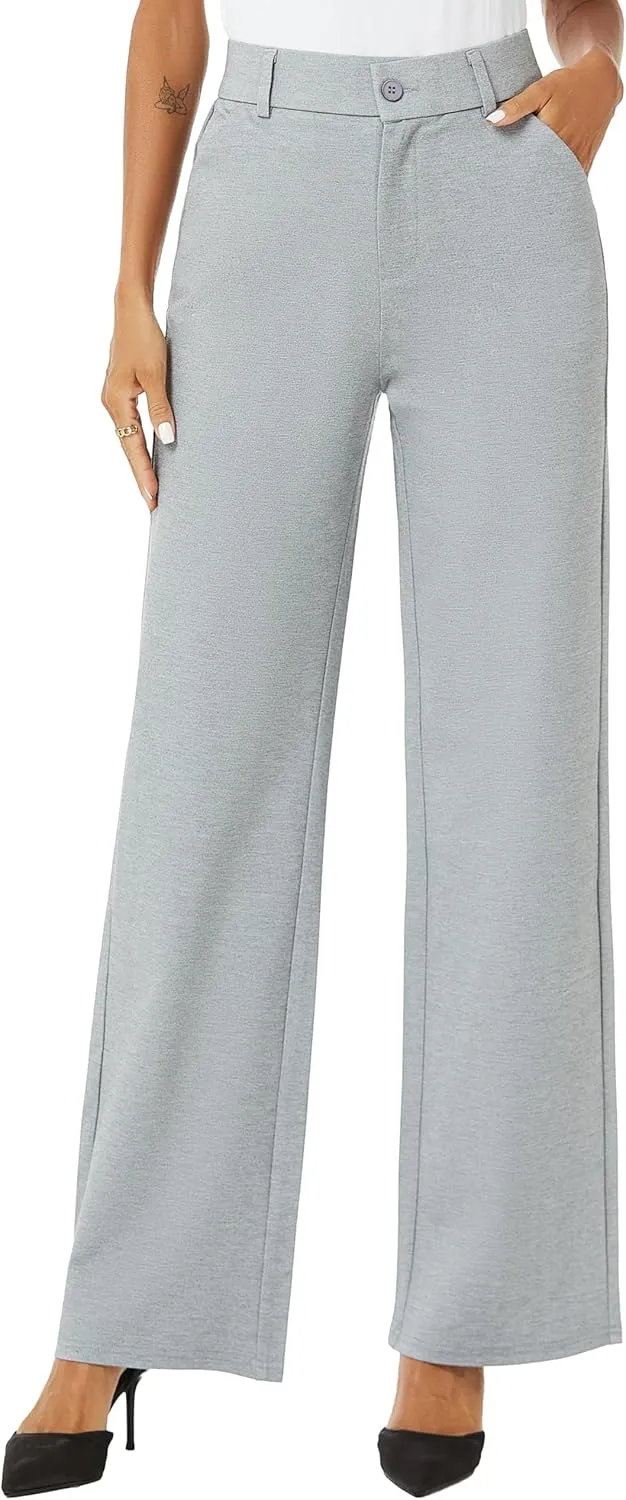 Womens High Waist Wide Straight Leg Trousers Casual Slacks Dress Pants with Pockets