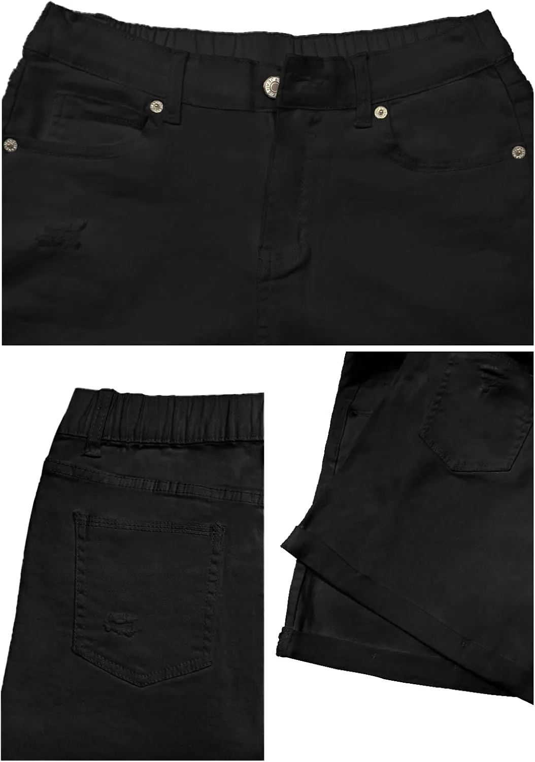 Women's Jean Shorts High Waisted Folded Hem Stretchy Denim Shorts Casual Summer Elastic Waist Shorts