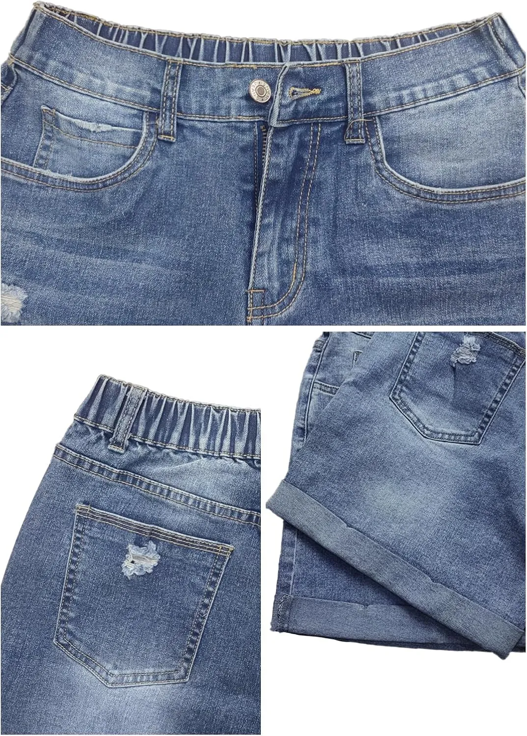 Women's Jean Shorts High Waisted Folded Hem Stretchy Denim Shorts Casual Summer Elastic Waist Shorts
